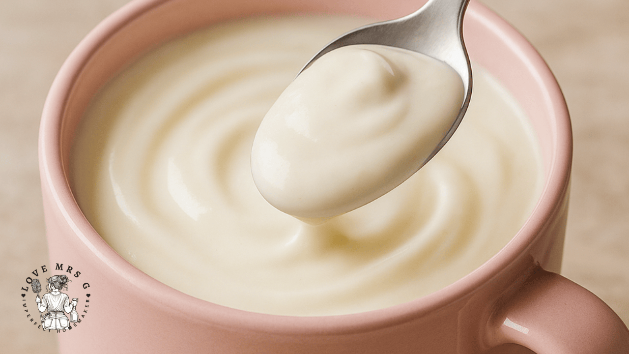 Homemade yogurt in a pink mug